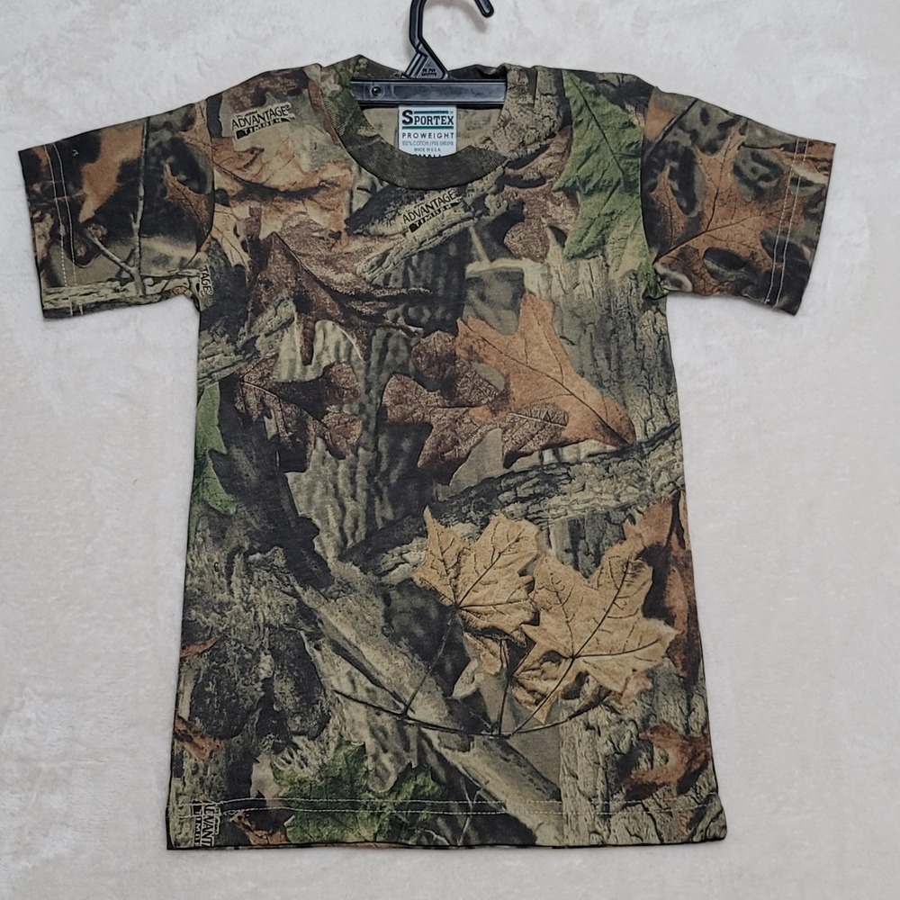 Kids Camo T Shirt Sz S Small Short Sleeve Pro weight Advantage Timber Camouflage